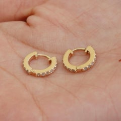 Solid 14k Yellow Gold Genuine H/Si White Diamond Huggie Hoop Earring Jewelry