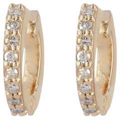 Solid 14k Yellow Gold Genuine H/Si White Diamond Huggie Hoop Earring Jewelry