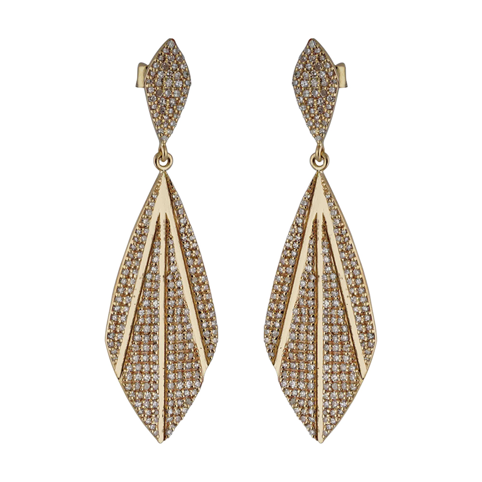 Orecchini pendenti in oro giallo massiccio 14k con diamante bianco autentico H/Si taglio marquise a forma di foglia