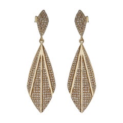 Orecchini pendenti in oro giallo massiccio 14k con diamante bianco autentico H/Si taglio marquise a forma di foglia