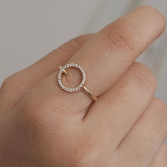 Solid 14k Yellow Gold Genuine H/Si White Diamond Open Circle Designer Gift Ring