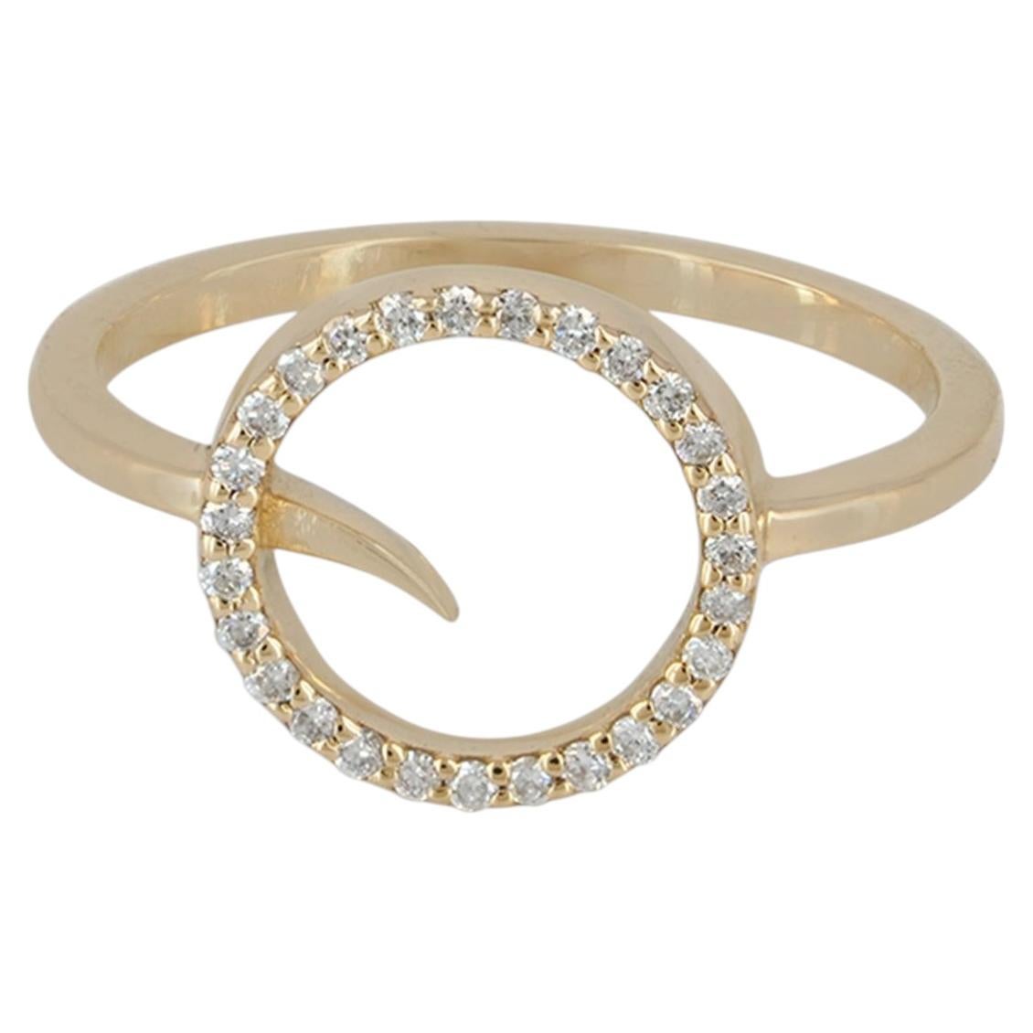 Solid 14k Yellow Gold Genuine H/Si White Diamond Open Circle Designer Gift Ring