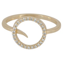 Solid 14k Yellow Gold Genuine H/Si White Diamond Open Circle Designer Gift Ring