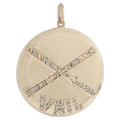 Solid 14k Yellow Gold Natural H/Si White Diamond VAIL Medallion Pendant