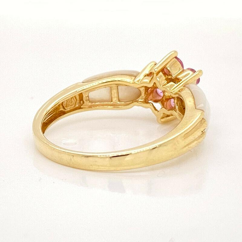 Solid 14 Karat Gold Genuine Pink Sapphire, Diamond and Mother of Pearl Ring 3.2g In Excellent Condition In Manchester, NH