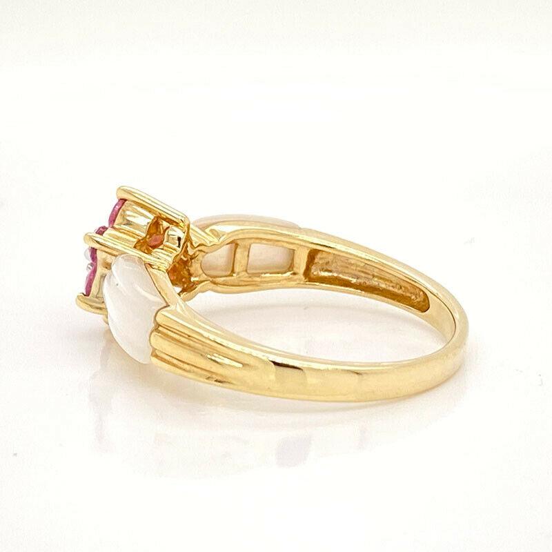 Solid 14 Karat Gold Genuine Pink Sapphire, Diamond and Mother of Pearl Ring 3.2g 1