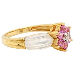 Solid 14 Karat Gold Genuine Pink Sapphire, Diamond and Mother of Pearl Ring 3.2g