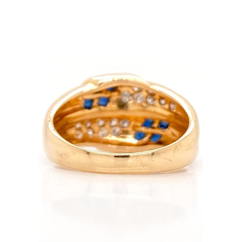 Women's or Men's Solid 14 Karat Yellow Gold Genuine Sapphire and Diamond Ring 4.6g