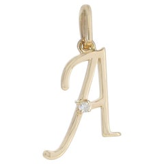 Solid 14k Yellow Gold Genuine White Diamond A Initial Letter Charm Gift Pendant