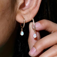 Solid 14k Yellow Gold Genuine White Diamond Rainbow Moonstone Studs Earring