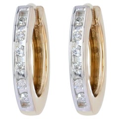 Solid 14k Yellow Gold Genuine White H/Si Diamond Huggie Hoop Minimalist Earring