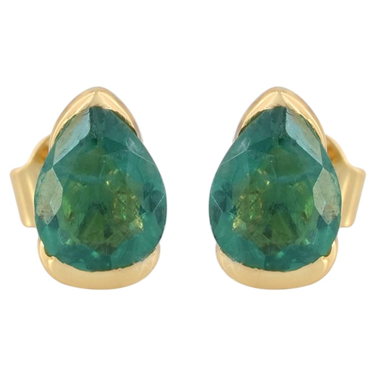 Boucles d'oreilles pour femmes en or jaune 14k et diamants verts en forme de poire en vente