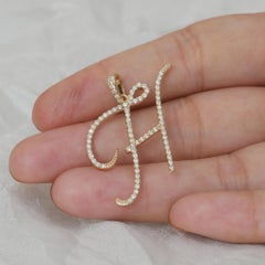 Solid 14K Yellow Gold H Initial Alphabet Real Diamond Pendant Fine Jewelry