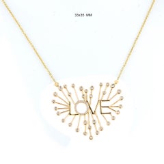 Solid 14k Yellow Gold Heart Necklace Natural Diamond Love Charm Fine Jewelry