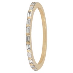 Solid 14k Yellow Gold Jewelry Band Genuine White H/Si Baguette Diamond Gift Ring