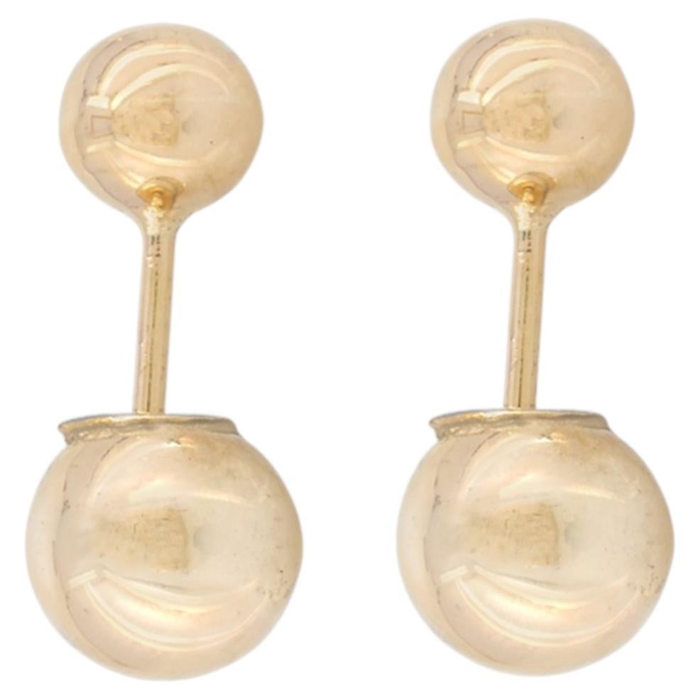 Solid 14k Yellow Gold Jewelry Double Ball Studs Women Gift Classic Earring For Sale