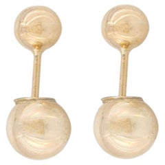 Solid 14k Yellow Gold Jewelry Double Ball Studs Women Gift Classic Earring