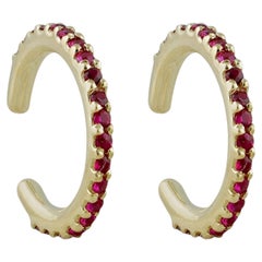 Bijou en or jaune massif 14 carats – Boucle d’oreille « ear cuff » pour le cartilage, sertie d’un rubis naturel
