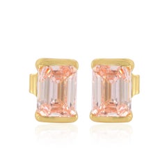 Solid 14k Yellow Gold Jewelry Emerald Cut Studs Lab Diamond Dainty Earrings