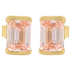 Solid 14k Yellow Gold Jewelry Emerald Cut Studs Lab Diamond Dainty Earrings