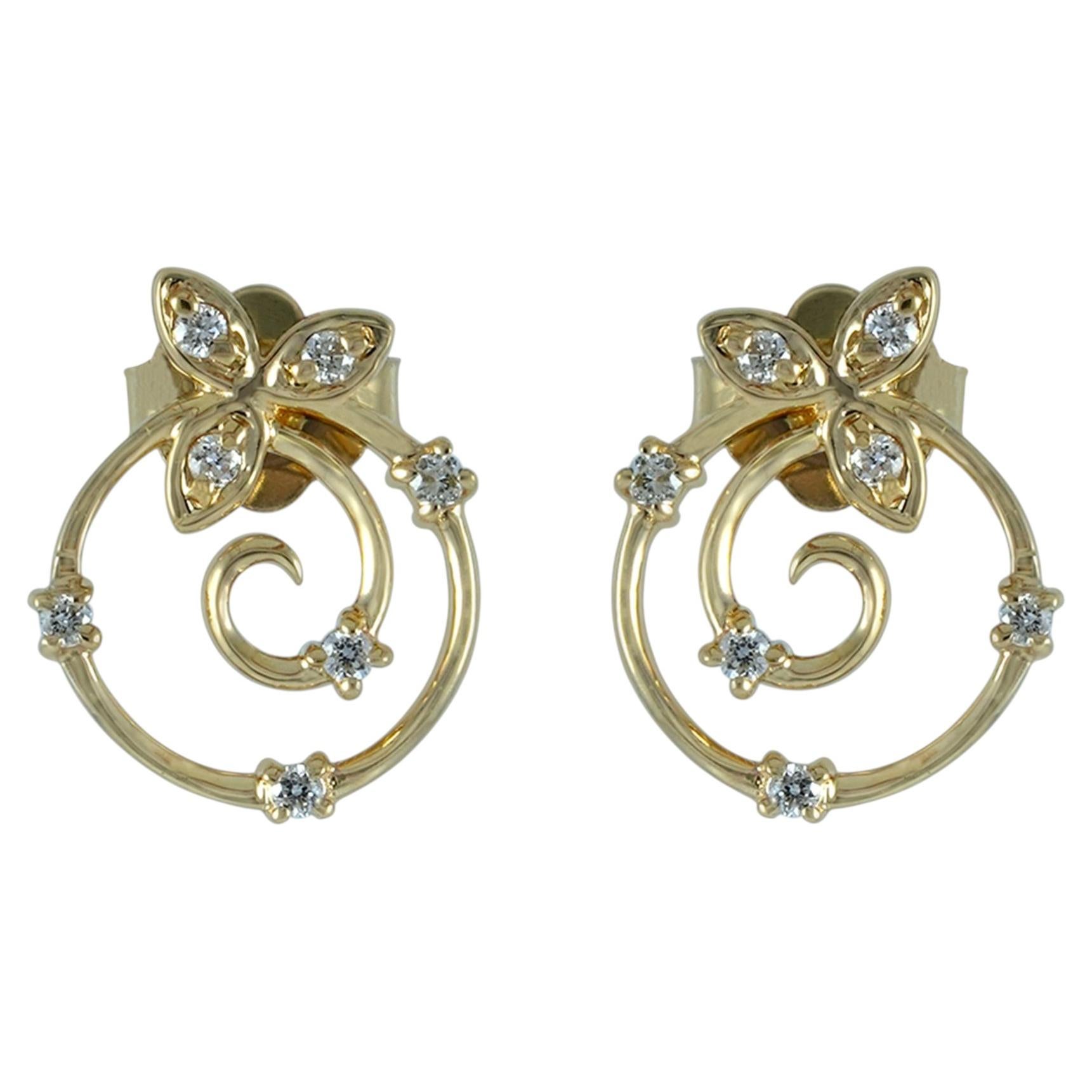 Solid 14k Yellow Gold Jewelry Genuine H/Si White Diamond Designer Studs Earrings