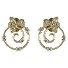 Solid 14k Yellow Gold Jewelry Genuine H/Si White Diamond Designer Studs Earrings