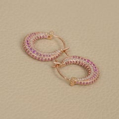 Solid 14k Yellow Gold Jewelry Genuine H/Si White Diamond Pink Sapphire Earring