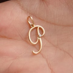 Solid 14k Yellow Gold Jewelry Genuine White H/Si Diamond P Letter Charm Pendant