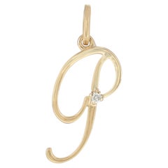 Solid 14k Yellow Gold Jewelry Genuine White H/Si Diamond P Letter Charm Pendant