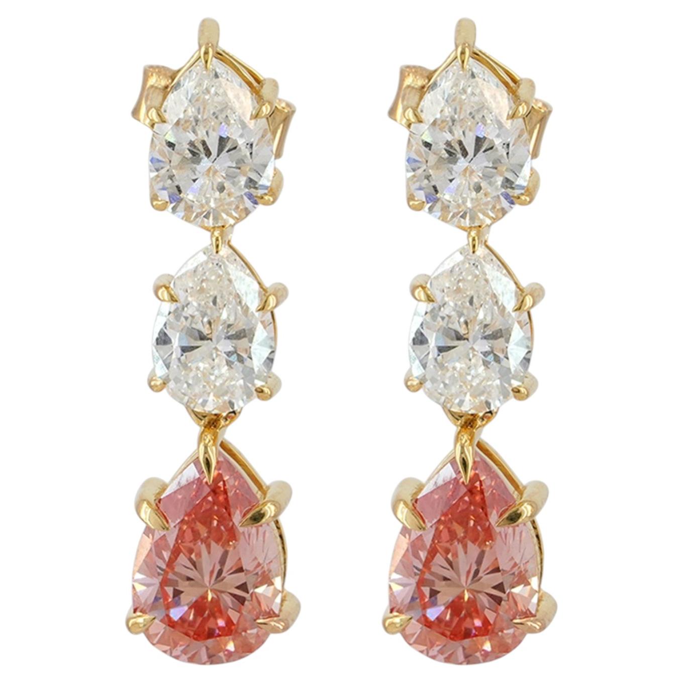 Solid 14k Yellow Gold Jewelry Lab Diamond Designer Drop/Dangle Earring For Sale