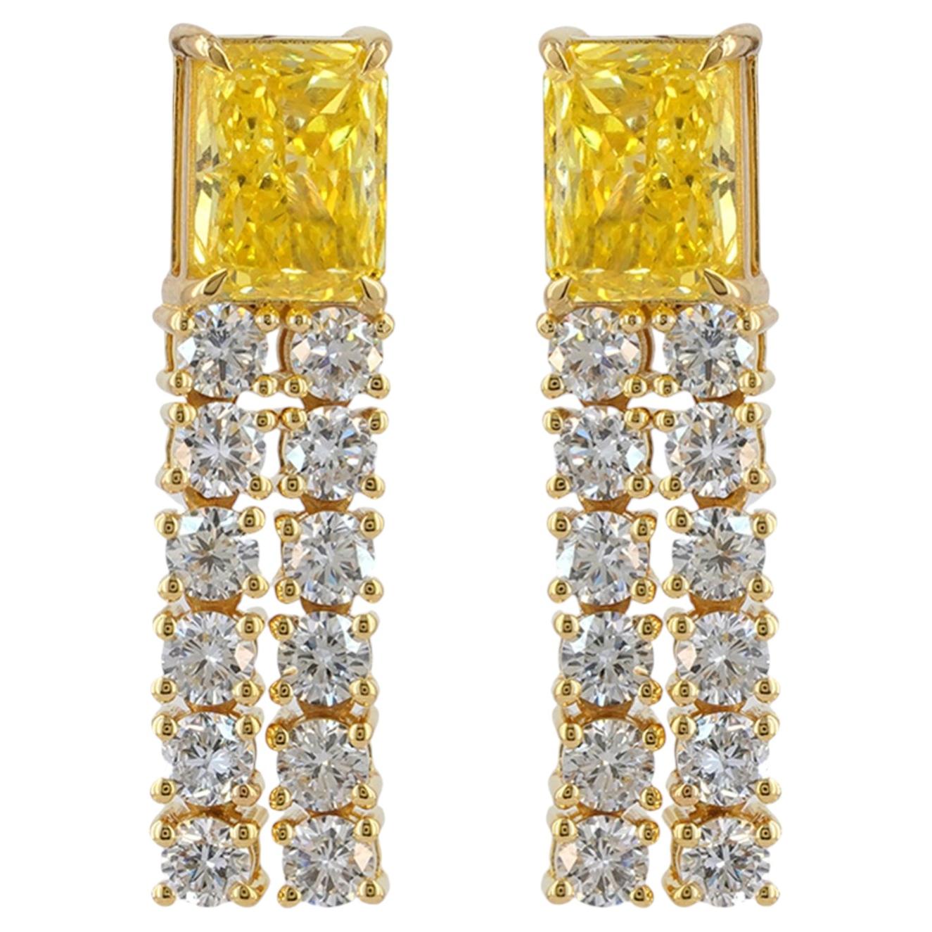 Boucles d'oreilles pendantes pour femme en or jaune massif 14 carats avec diamants de laboratoire