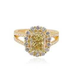 Anello in oro giallo massiccio 14k con diamante sintetico, anello di design realizzato a mano