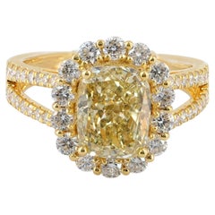 Anello in oro giallo massiccio 14k con diamante sintetico, anello di design realizzato a mano