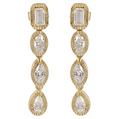 Solid 14k Yellow Gold Jewelry Lab Grown Diamond Drop/ Dangle Earring