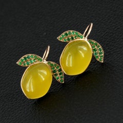 Solid 14k Yellow Gold Jewelry Lemon Quartz Emerald Gemstond Fruit Stud Earring