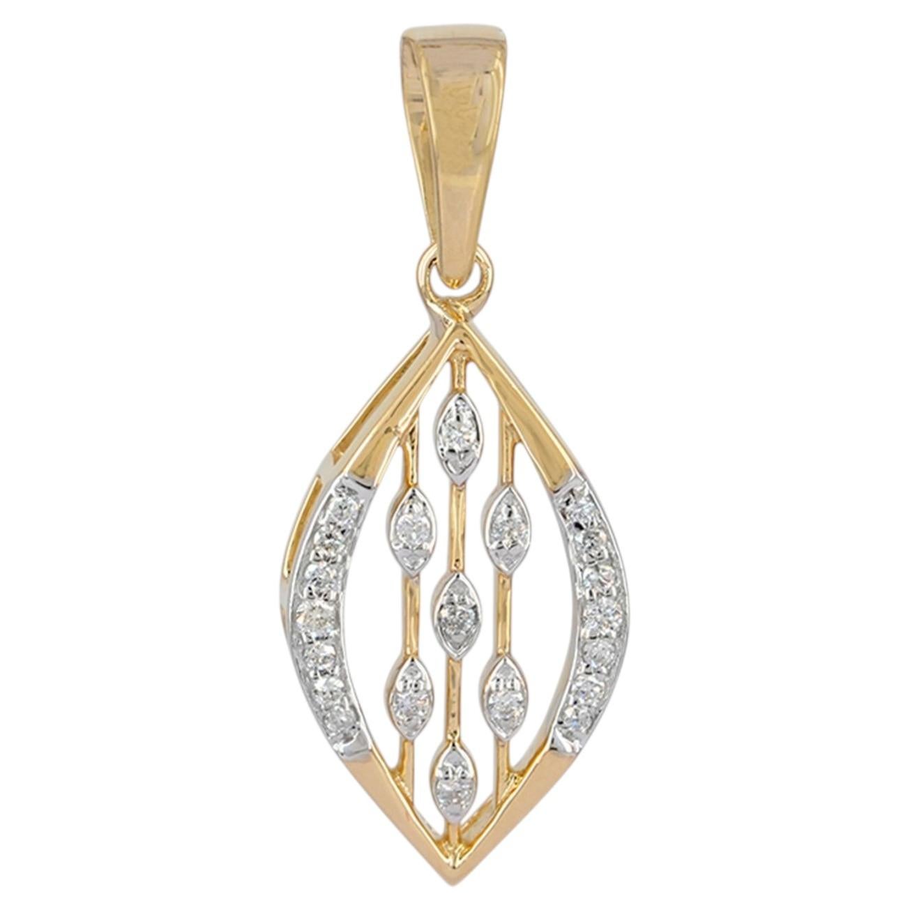 Solid 14k Yellow Gold Jewelry Natural Diamond Parallel Stroke Diamond Pendant For Sale