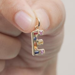 Solid 14k Yellow Gold Jewelry Natural Multi Sapphire Gemstone E Initial Pendant