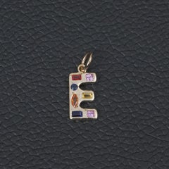 Solid 14k Yellow Gold Jewelry Natural Multi Sapphire Gemstone E Initial Pendant