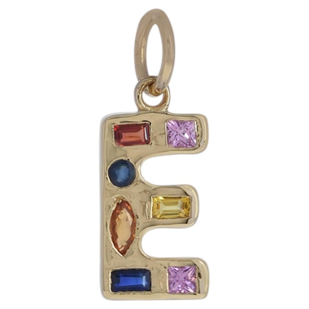Solid 14k Yellow Gold Jewelry Natural Multi Sapphire Gemstone E Initial Pendant