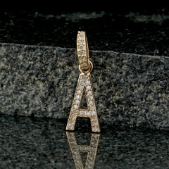 Solid 14k Yellow Gold Jewelry Natural White Diamond A Initial Letter Pendant