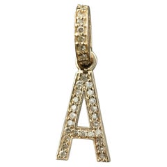Solid 14k Yellow Gold Jewelry Natural White Diamond A Initial Letter Pendant