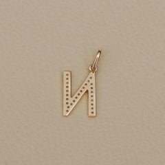 Solid 14k Yellow Gold Jewelry Natural White Diamond N Initial Letter Pendant