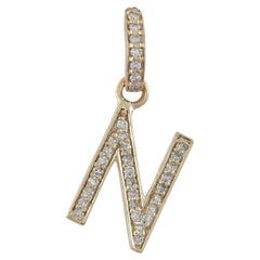 Solid 14k Yellow Gold Jewelry Natural White Diamond N Initial Letter Pendant