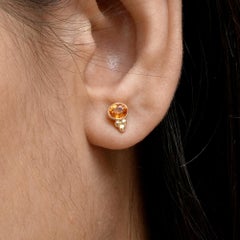 Solid 14k Yellow Gold Jewelry Orange Sapphire Gemstone Women Studs Earring