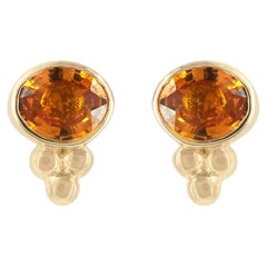 Solid 14k Yellow Gold Jewelry Orange Sapphire Gemstone Women Studs Earring