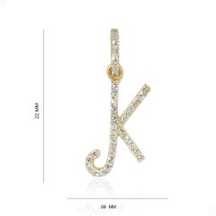 Solid 14k Yellow Gold K Initial Pendant Natural Diamond K Letter Charm Jewelry