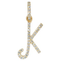 Solid 14k Yellow Gold K Initial Pendant Natural Diamond K Letter Charm Jewelry