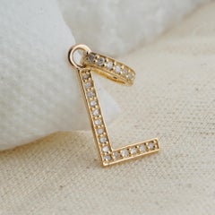 Tiny L Initial Alphabet H/Si Diamond Pave Accents Pendant in 14k Yellow Gold