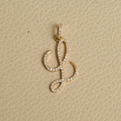 Solid 14k Yellow Gold L Initial Charm Genuine H/Si Diamond Pendant Jewelry