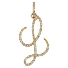 Solid 14k Yellow Gold L Initial Charm Genuine H/Si Diamond Pendant Jewelry